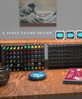 72 Slot Art Marker Storage Tray Desk Organizer With Adjustable Dividers, Modular And Expandable on wooden desk with markers