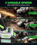 Heavy Duty Cordless Angle Grinder With Brushless Motor And 125mm Discs Featuring Three Speed Settings for precise metal and stone work.