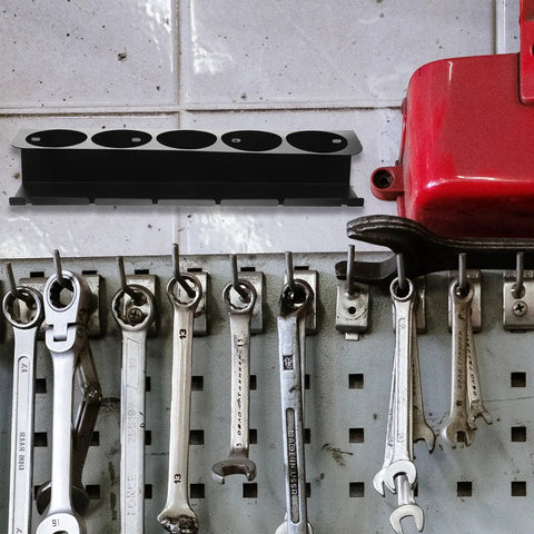 Heavy Duty Wall Mounted Spray Can Storage Rack And Metal Power Tool Organizer with drills and wrenches in a workshop setup.