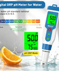 Top Tier Slick Digital Water Tester Meter With Huge Lcd Screen For Hydrogen Ph Orp Tds Ec Plus Salt Testing dead simple results shown with orange splash.