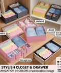 8 Pack Fabric Drawer Organizer Bins with Versatile Multi Size Storage Cubes for Clothing and Gear to Declutter Your Dresser Effortlessly in black and pink.