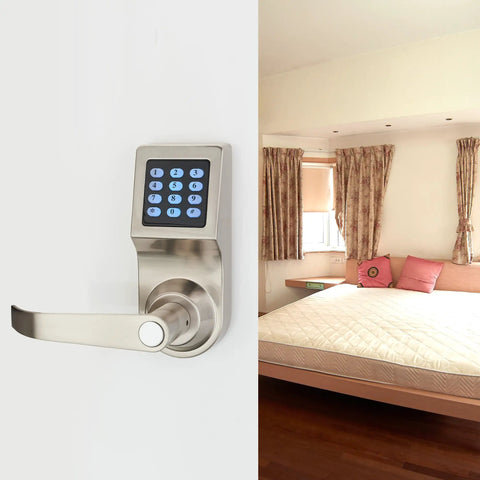 Digital Door Lock With M1 Card Passcode And Mechanical Key Left Hand Orientation Voice Guided Operation 1020 User Capacity