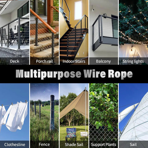 Heavy Duty 200 Foot T316 Stainless Steel Railing Cable One Eighth Inch Marine Grade Wire Rope for decks, fences, and patios.