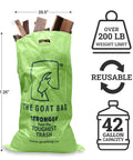 Ultimate Heavy Hitter Contractor Bags Built Like A Tank For Renovation Debris And Yard Waste 42 Gallon Tear Resistant Polypropylene Reusable Jobsite Trash Bags 10 Pack filled with wood scraps.