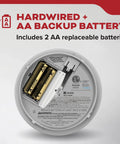 Hardwired Smoke Detector With Aa Battery Backup And 120V Ac Power Two Pack showing interior with AA batteries for backup.