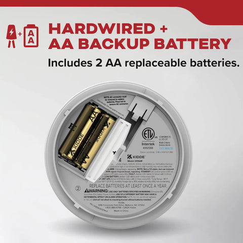 Hardwired Smoke Detector With Aa Battery Backup And 120V Ac Power Two Pack showing interior with AA batteries for backup.