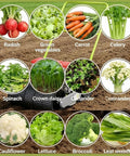 Assorted vegetables with Adjustable Manual Vegetable Seeder Hand Push Seed Planter Easy To Use For Small Seeds in background