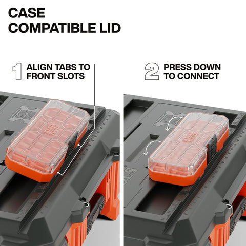 MODbox Medium Deep Tool Box With Beefy Heavy Duty Organizer Removable Tray Water And Debris Resistant Stackable Module For A Mobile Workstation And 100 Pound Capacity showing removable tray installation