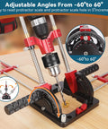 Portable Multi Angle Drill Guide For Precise Angled Holes, Adjustable 0 To 60 Degrees With Self Centering Pins on wooden surface