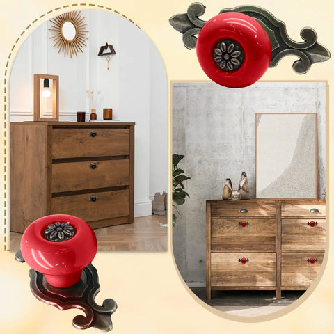 Dope Red Ceramic Cabinet Knobs For Dressers And Kitchen Drawers Solid Zinc Alloy Body Include Tight Screw Set on wooden dressers