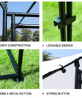 Collage showing details of Walk In Heavy Duty Chicken Coop With Large Outdoor Run 9.8 Feet Long 9.8 Feet Wide 6.6 Feet High Sturdy Steel Frame