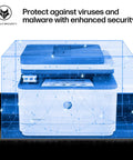 All In One Wireless Black And White Laser Printer With Scanner Copier And Fax For Small Office Teams Fast Two Sided Printing Auto Document Feeder Easy Scan And Copy Ideal For Up To Seven Users in a protective security display.