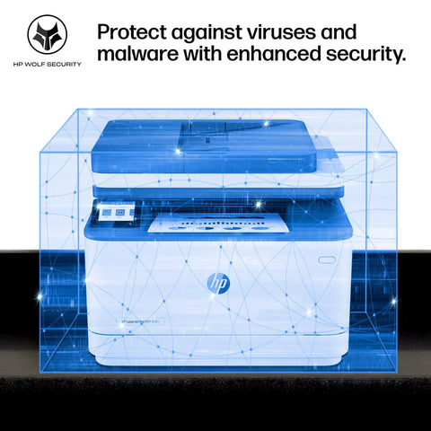All In One Wireless Black And White Laser Printer With Scanner Copier And Fax For Small Office Teams Fast Two Sided Printing Auto Document Feeder Easy Scan And Copy Ideal For Up To Seven Users in a protective security display.