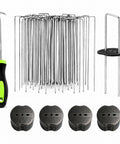 Heavy Duty Garden Stakes Kit With Washers for Windy Areas, 6 Inch 11 Gauge Galvanized Landscape Staples, 100 Pcs, hooks, and gaskets