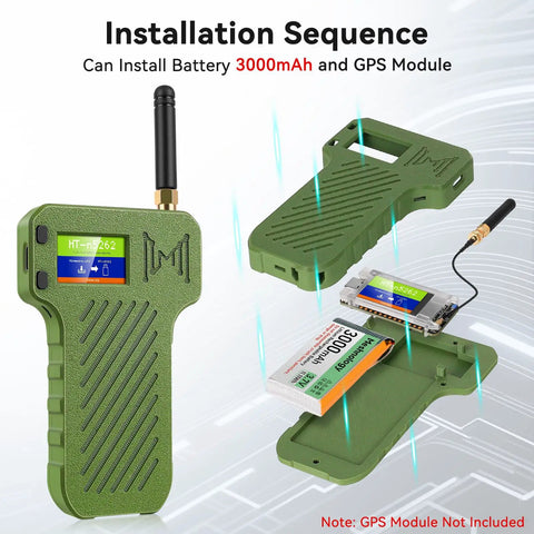 Installation of 3000 mAh battery with Badass Mesh Node T114 Board With NRF52840 SX1262 LoRa, in green armor case.