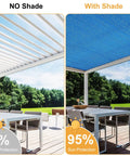 Comparison of patio with and without Blue Sun Shade Sail 3 Ft By 7 Ft Straight Edge With Grommets UV Blocking and Water Permeable Canopy.