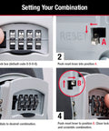 Instructions for setting combination on Key Lock Box For House Keys Outdoor Portable Lockbox With Resettable Four Digit Code 5400EC2
