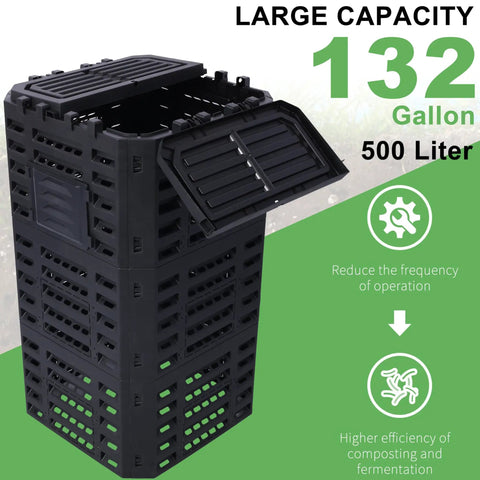 Outdoor Garden Composter Bin With 132 Gallons Capacity, Made From Recycled Plastic, No Fuss Assembly