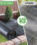 Heavy Duty Weed Barrier Fabric, 3 Feet By 50 Feet, 3.2 Ounces Landscape Workhorse shown rolled out in garden next to other fabric