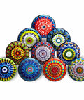Ceramic Cabinet Knobs Set With Vintage Look Hand Painted Multicolor Mandala Designs For Doors, Wardrobes, Kitchen Cabinets