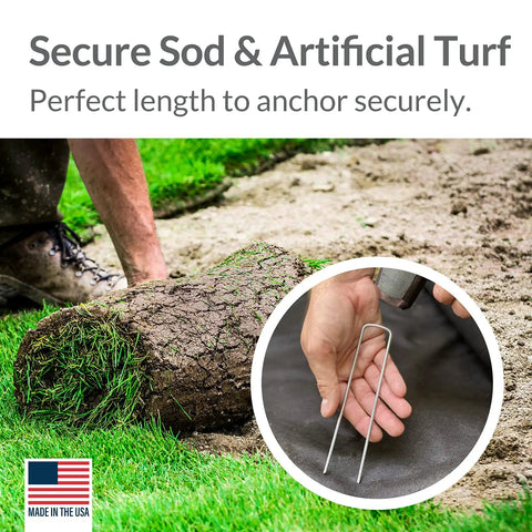 Installing Beefy 200 Pack Garden Landscape Staples Galvanized 6 Inch Pins Anti Rust 11 Gauge Steel For Weed Barrier Fabric