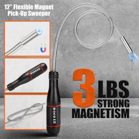 Collapsible Magnetic Parts Tray Organizer Set With 12 Inch Flexible Magnetic Pickup Tool featuring strong magnetism.