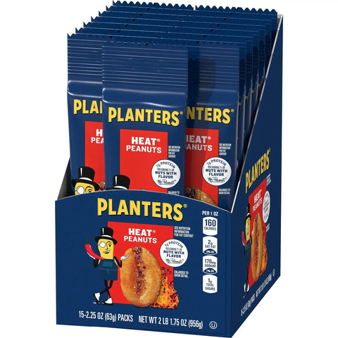 Killer Spicy Peanut Snack Packs Packing A Serious Kick With Roasted Plant Based Protein Nuts Loaded With Seven Grams Of Protein Per Serving in a display box.
