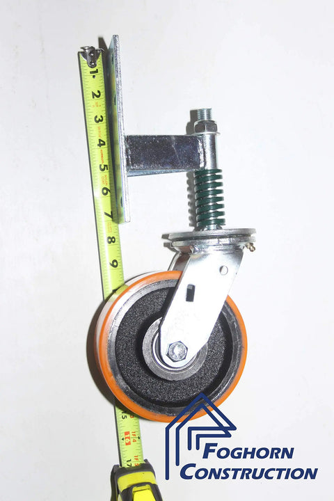 Heavy Duty 6X2 Inch Gate Caster With Spring Suspension and Full 360 Degree Swivel Wheel showing measurement and robust steel core.