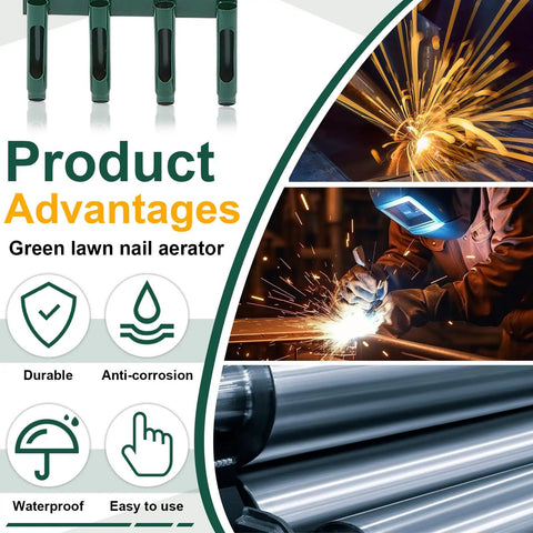 42 Inch Manual Lawn Aerator Tool With Core Plug Tines For Lawn And Soil Aeration, Heavy Duty Yard And Garden Tool, Green Finish