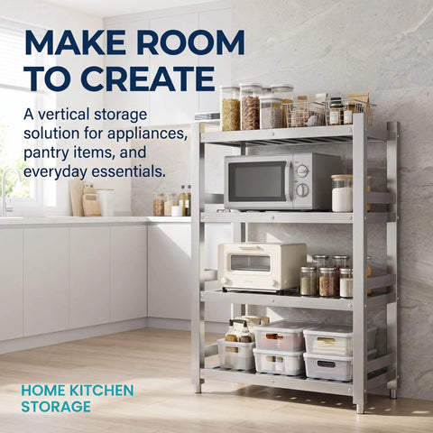 Rock Solid Stainless Steel Shelving Unit Heavy Duty Storage Rack Built Tough For Kitchen Restaurant Warehouse And Garage Support Up To 1320 Lbs with appliances and containers.