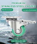 Hassle Free Heavy Duty Stainless Steel Caster Wheels Two Inch Set Of Four Rustproof Anticorrosion showing wet and corrosive environments.