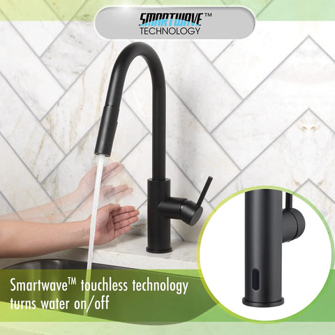 Touchless Kitchen Faucet With Pull Down Sprayer Matte Black Finish Motion Sensor High Arc Spout 1.8 GPM Flow in action