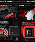 Get Your Grit On With This Badass 21V Brushless Cordless Combo Kit Featuring A Killer Ratcheting Cable Cutter And Angle Grinder. Thick plastic carrying case with tools, LED digital display.