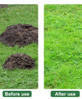 Before and after using 72-Inch Lawn Leveling Rake With Stainless Steel Handle, Heavy Duty Yard Leveler Tool, uneven and smooth grass