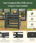 32 Inch Tall Modular Compost Bin for Easy Backyard Composting, 90x30x32 Inch, Galvanized Steel, Front View with Slats in Garden