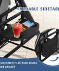 Foldable side table of the 3 Seat Outdoor Porch Swing With Adjustable Canopy And Convertible Bed For Easy Day To Night Lounging