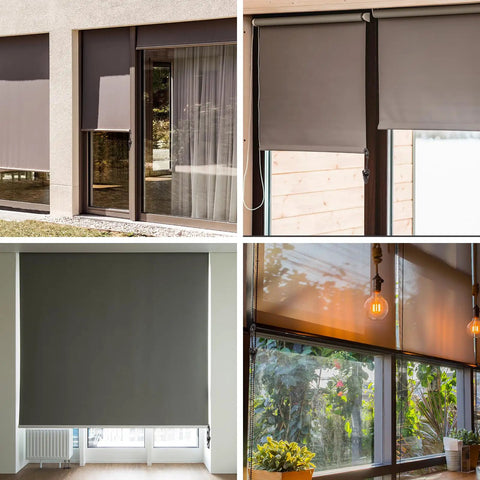 Heavy Duty Black Ring End Caps For Roller Blinds, 2 Pieces Set, Fits 18Mm Shafts, Built Tough Pom Plastic Hardware, No Sweat Swap For Any Inside Or Outside Cover with installed roller shades.
