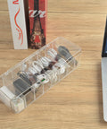 Clear Acrylic 8 Section Electronics Organizer Bin With Lid Cord Holder And 20 Reusable Cable Ties on desk