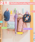 Gotta Love These Sweet Wall Hooks For Backpacks And Kids Rooms Six Pack Dreamy Rainbow Macaron Colors showing hat, backpack, and coat.