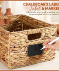 Two Pack Wicker Storage Baskets Rectangular Water Hyacinth Organizer For Shelving with Chalkboard Label and Chalk Marker