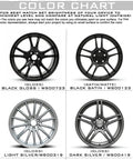 Color chart for Matte Black Rim Touch Up Paint And Wheel Scratch Repair Kit showing various wheel finishes.