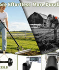 Person using Heavy-Duty Dethatching Rake For Lawns 15 Inch With 19-Tine Steel Head, Adjustable Head And Long Handle
