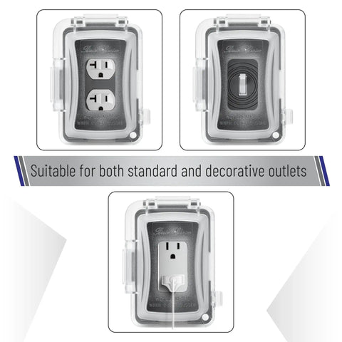 Insane Weatherproof Electrical Outlet Covers 3 Pack 1 Gang Outdoor Plugs Sun Stabilized Polycarbonate shown from multiple angles.