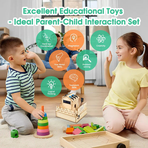 Children playing with an IoT Smart Home Starter Kit For Arduino IDE Hands On STEM Project, multi sensor DIY electronics and 3D puzzle house.