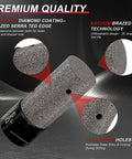 Diamond Chamfer Bit Set For Angle Grinder M14 Thread And Hex Shank Three Piece Two Inch Three Quarter Inch Diamond Finger Milling Bit For Enlarge And Shape Holes In Porcelain Ceramic Granite Marble Tile Dry And Wet Use, close-up of diamond coating and clearance holes.