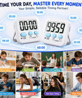 Top Shelf Two Pack Digital Timer With Built In Memory Dead Reliable For Kitchen Cooking Classroom Tasks And Quick Meal Prep Drop In And Play Design Comes Fully Loaded With Batteries Ready To Roll, dual countdown timers shown.