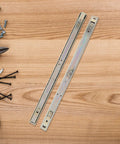 2 Pack Side Mount Drawer Slides Two Section Galvanized Iron Silver Beefy Heavy Duty Glides For Bedside Tables And Furniture Maximizes Drawer Capacity Smooth Quiet Sliding Perfect For Cabinets Desks And Office Setups, side view with screws