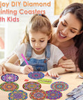 Mother and child creating Mandala Diamond Painting Coaster Kit With Holder For Dope DIY Beginners And Adults Art Coasters Cork Wood Pad Board Double Layer Strong And Wear Resistant Gift 4X4In.