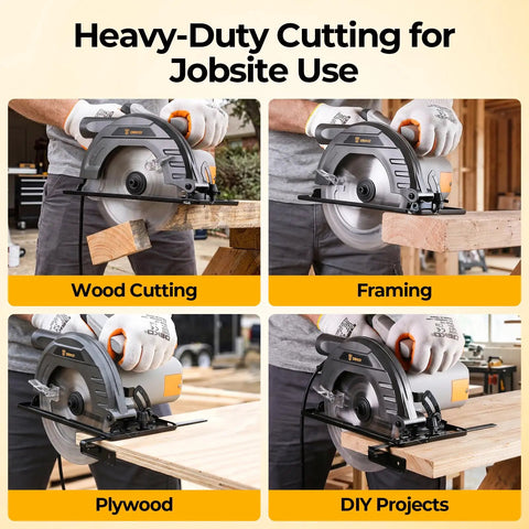 Pro Grade 7 1/4 Inch Circular Saw With A Powerhouse Motor That Slices Through Hardwood Lightweight Portable Design in action on wood and plywood