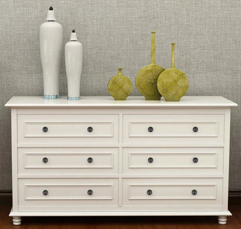 White dresser with Flat Black Cabinet Knobs Set 30 Pack, Round Kitchen Drawer Pulls With Sunburst Pattern, Rustic Farmhouse Style
